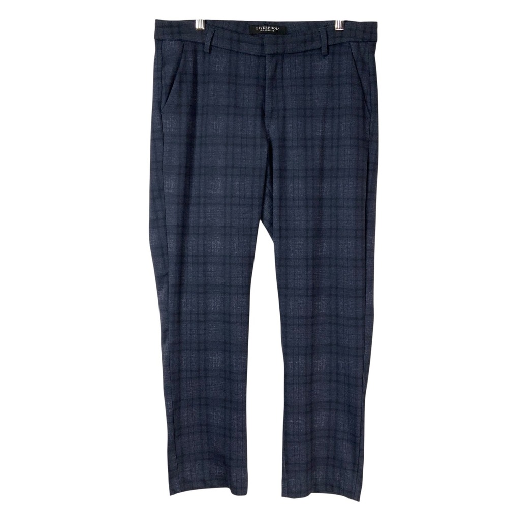 Liverpool Navy Gray Tartan Plaid Trousers 10/30 Zip Fly Mid Rise Ankle Pants